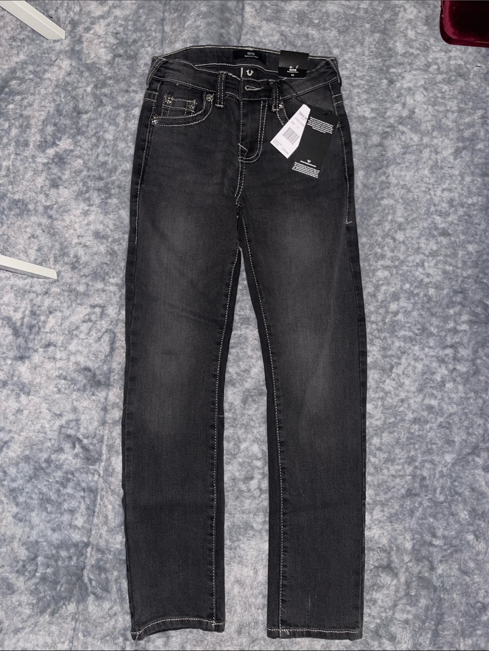Black Straight-Leg True religion studded Jeans with Contrast Stitching
